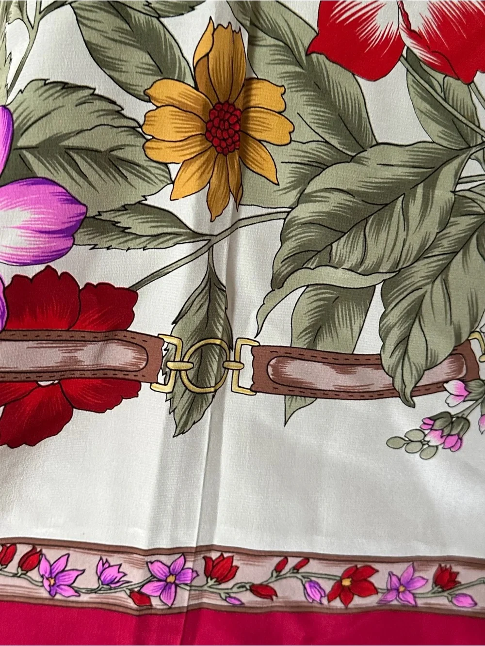 Vogue Floral 100% Silk Scarf in Red, Pink, Purple Made In Italy Italian Floral